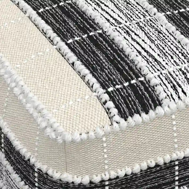WYNDENHALL Highland Boho Square Pouf in White, Beige, Black Polystyrene Filling
