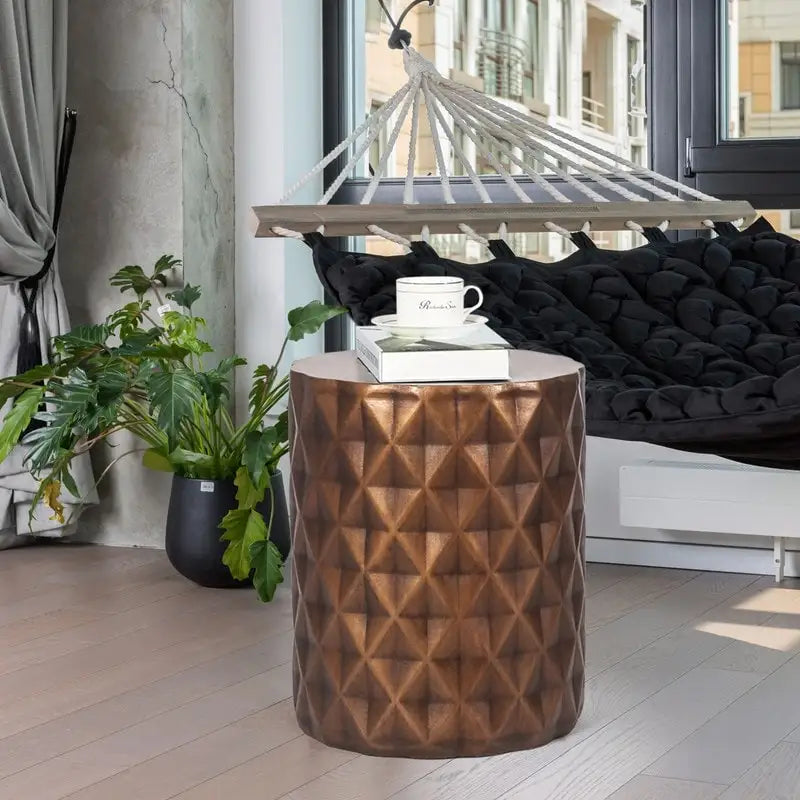 Adeco Modern Round End Table Outdoor Side Table Stool For Patio