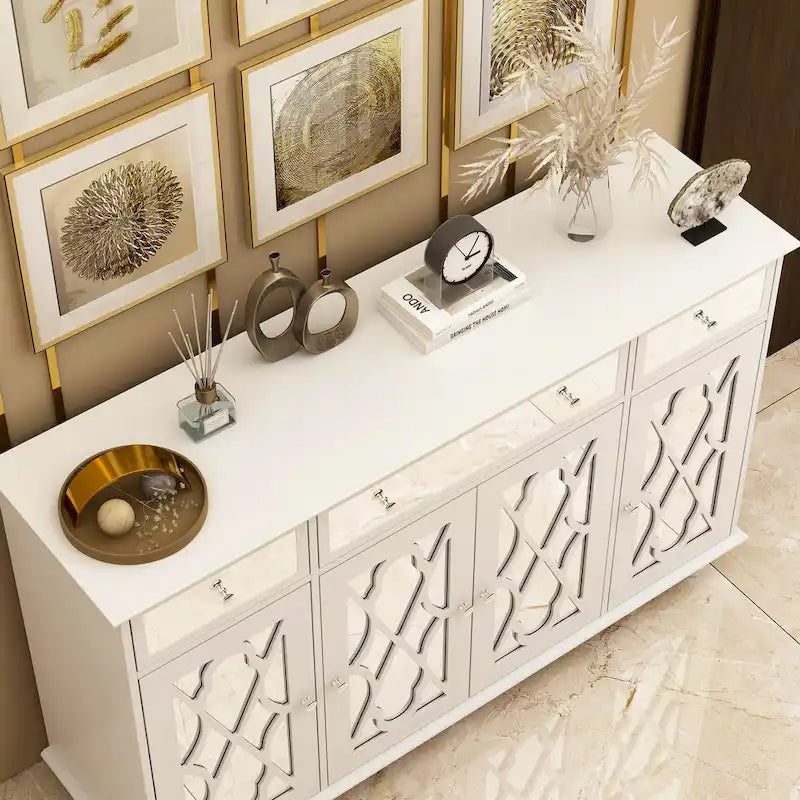 Timechee 55.1 Accent Storage Cabinet Mirror Sideboard Buffet Cabinet