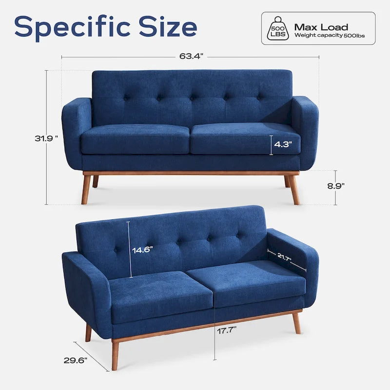 HUIMO Sofa Couch for Two People Tufted Fabric Upholstered Sofa