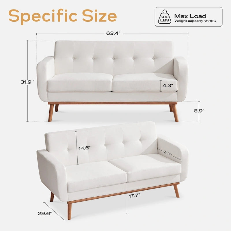 HUIMO Sofa Couch for Two People Tufted Fabric Upholstered Sofa