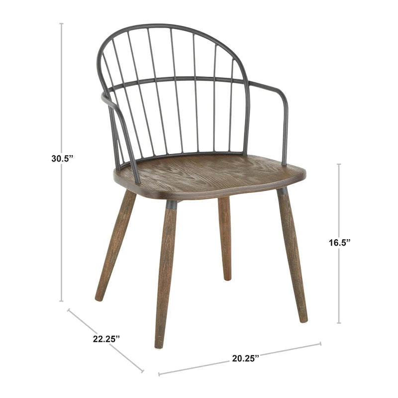 Carbon Loft Ellul Industrial Chair in Dark Walnut Wood and Black Metal - N/A