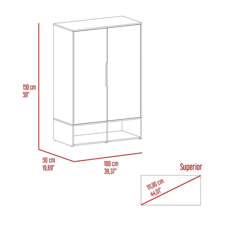 Rosie Armoire with Two Doors , Open Shelves, Concealed Five Shelves and Hanging Rod - N/A