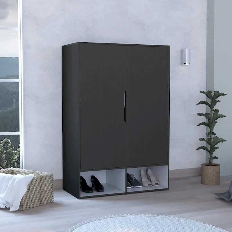 Rosie Armoire with Two Doors , Open Shelves, Concealed Five Shelves and Hanging Rod - N/A