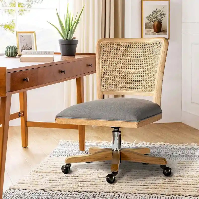 Calcutta Modern Rattan Back Task Chair with Solid Wood Legs by HULALA HOME