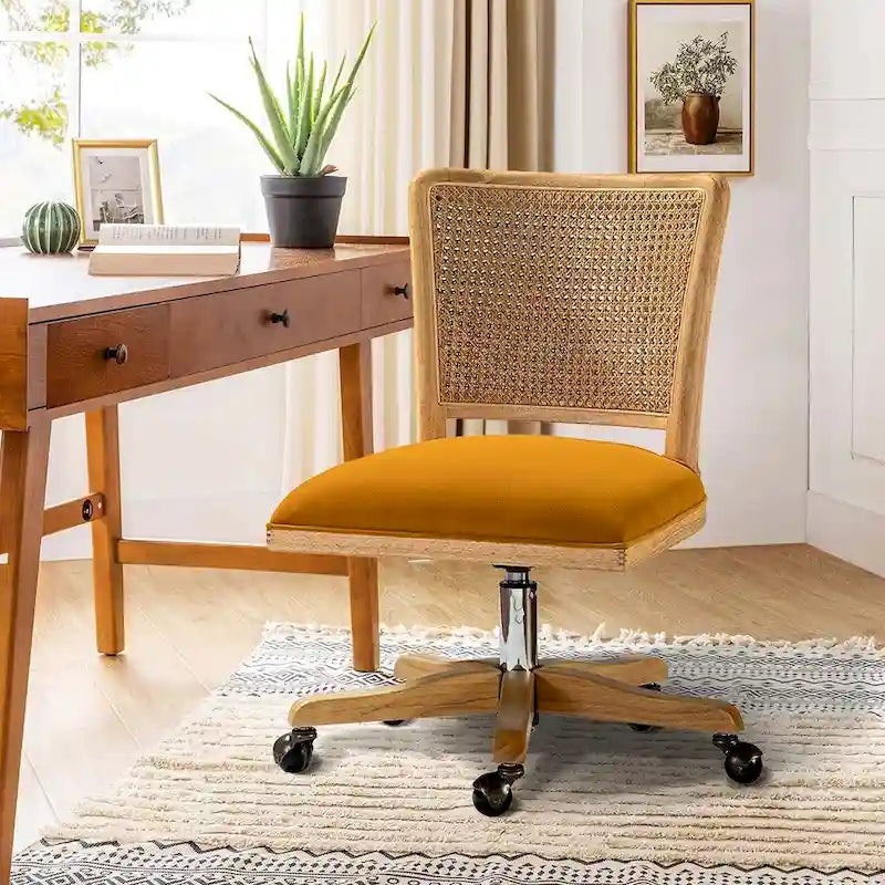 Calcutta Modern Rattan Back Task Chair with Solid Wood Legs by HULALA HOME