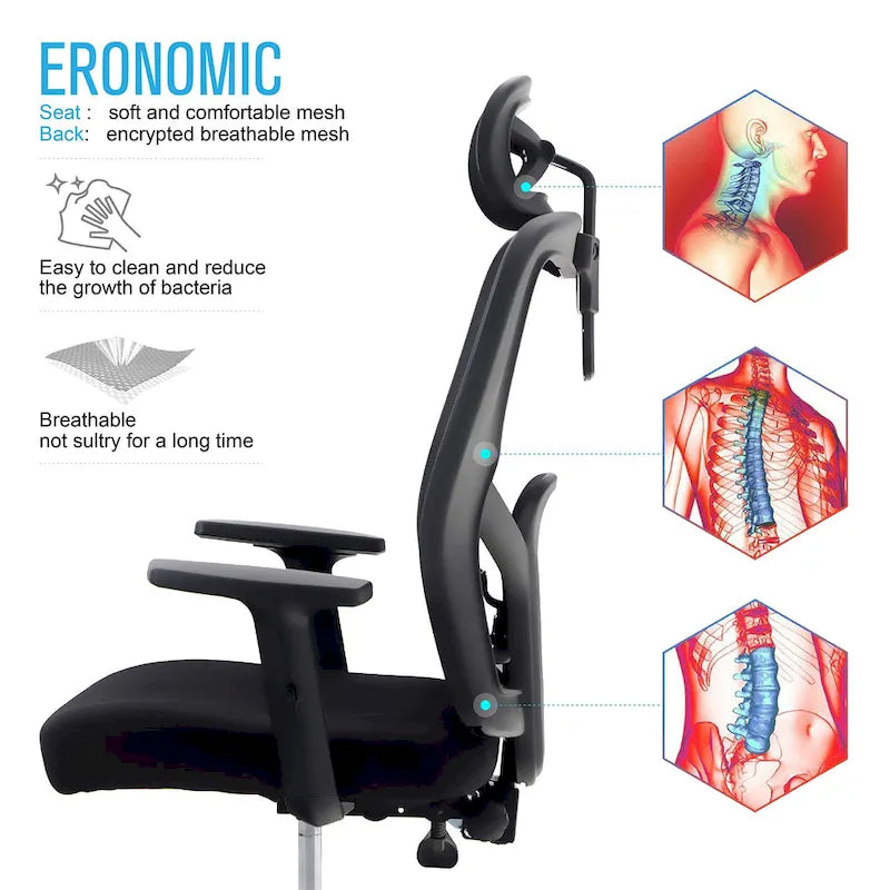 ALPHA HOME High Back Mesh Office Chair Adjustable Headrest, Armrest, Rolling Swivel Reclining Chair