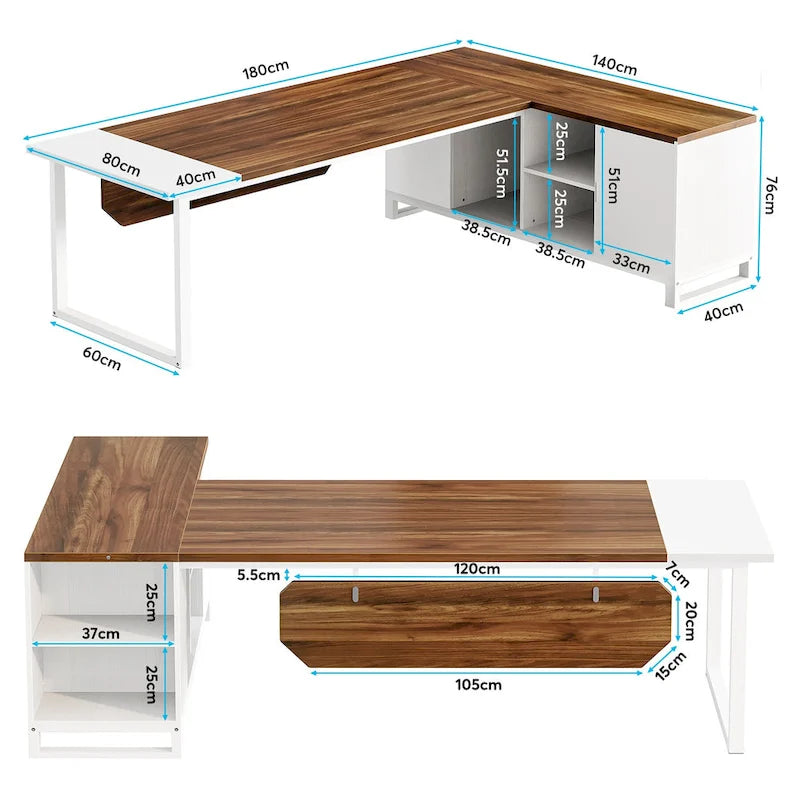 70.8 Executive Desk with 55 File Cabinet, Large L-Shaped Office Computer Desk with Storage Shelves and Cabinet