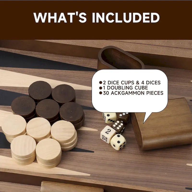 GSE 21 Premium Wooden Inlay Backgammon Board Game Set, Portable Folding Backgammon Board Game with Game Pieces - 21-Inch