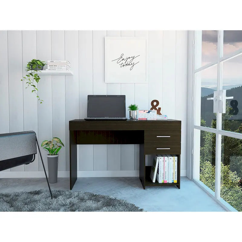 FM Furniture Austin Writing Computer Desk with Two Drawers and One Cabinet