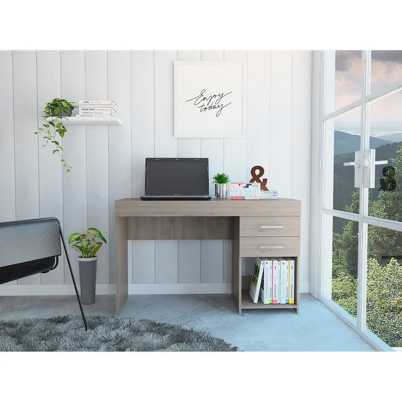 FM Furniture Austin Writing Computer Desk with Two Drawers and One Cabinet
