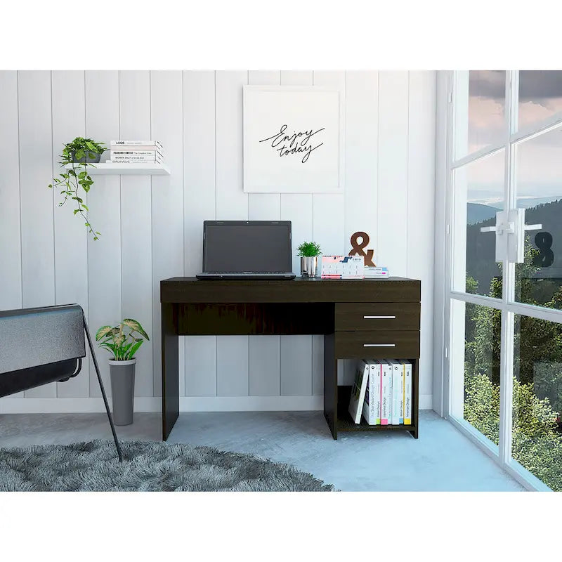 FM Furniture Austin Writing Computer Desk with Two Drawers and One Cabinet