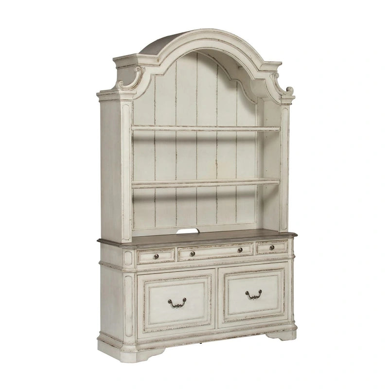 Magnolia Manor Antique White Weathered Bark 3 Piece Desk & Hutch Set