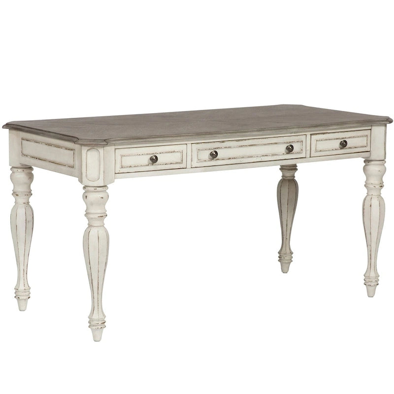 Magnolia Manor Antique White Weathered Bark 3 Piece Desk & Hutch Set