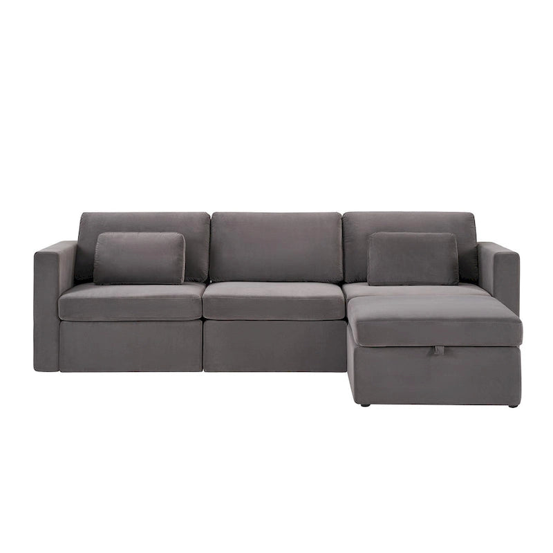 Modern Cotton Linen L-Shape Sectional Sofa, Oversized Upholstery Sectional Sofa, Chaise Couch with Storage Ottomans for Living R