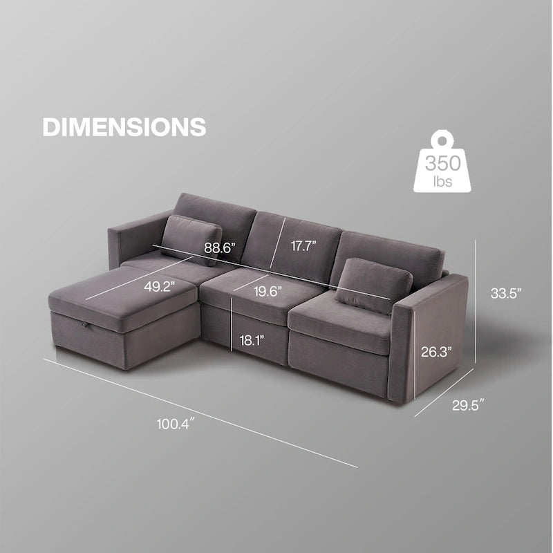 Modern Cotton Linen L-Shape Sectional Sofa, Oversized Upholstery Sectional Sofa, Chaise Couch with Storage Ottomans for Living R