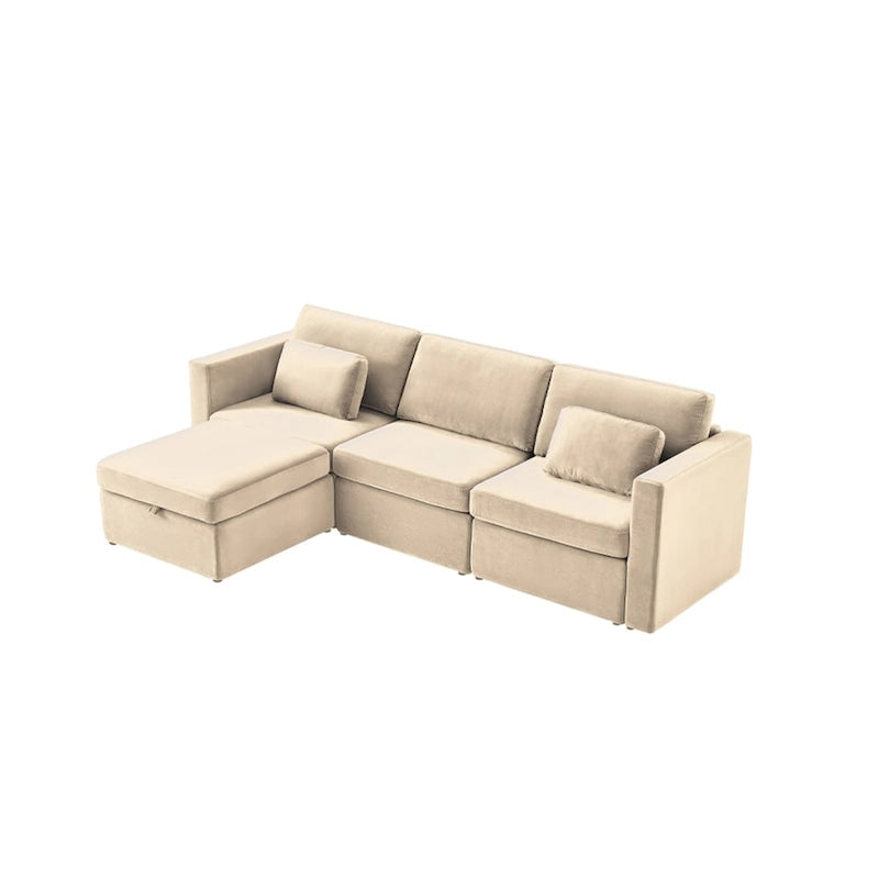 Modern Cotton Linen L-Shape Sectional Sofa, Oversized Upholstery Sectional Sofa, Chaise Couch with Storage Ottomans for Living R