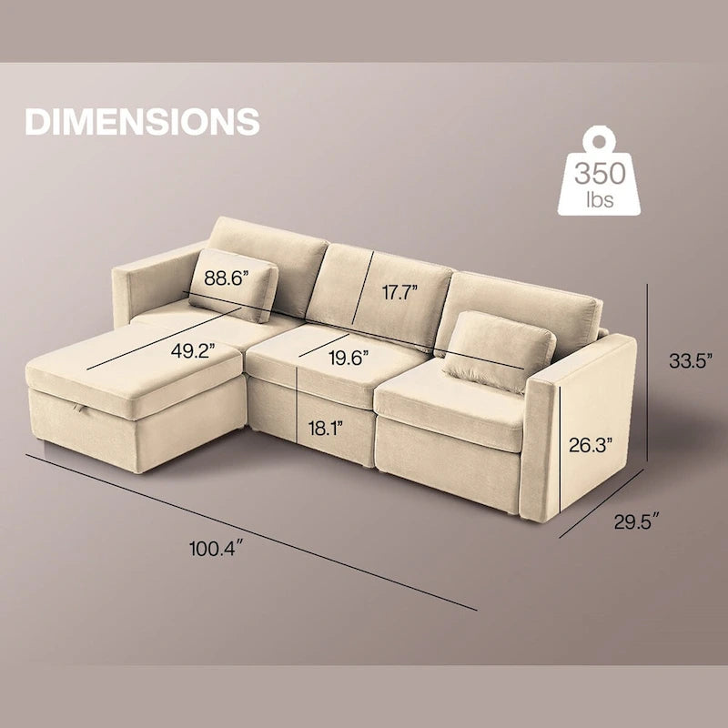 Modern Cotton Linen L-Shape Sectional Sofa, Oversized Upholstery Sectional Sofa, Chaise Couch with Storage Ottomans for Living R