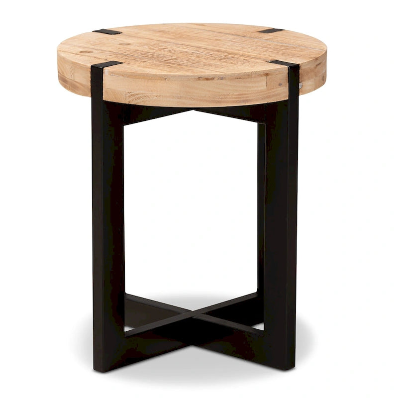 Horace Natural Brown Finished Wood and Black Finished Metal End Table
