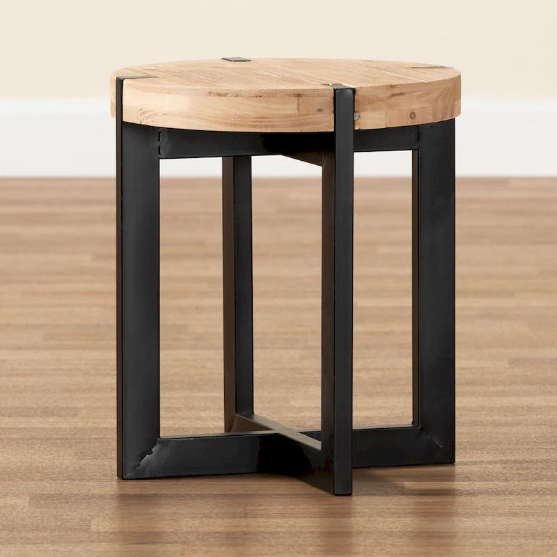 Horace Natural Brown Finished Wood and Black Finished Metal End Table