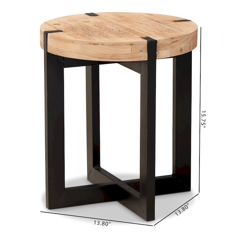 Horace Natural Brown Finished Wood and Black Finished Metal End Table