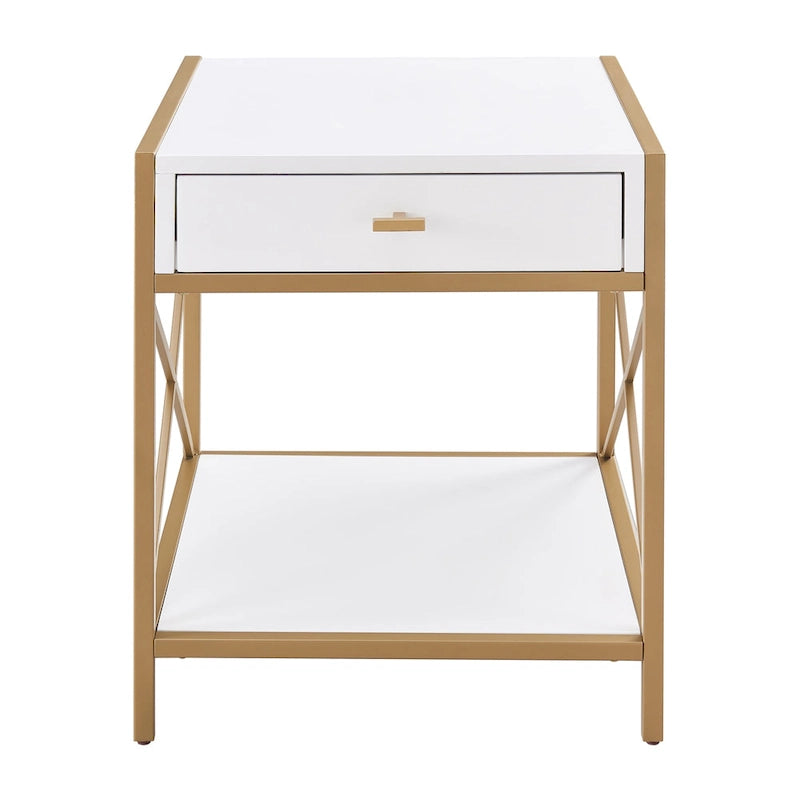 Leick Home Claudette Mixed Metal and Wood Drawer End Table