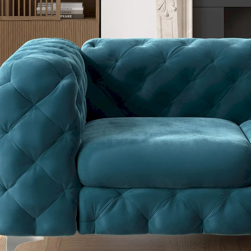 Corvus Aosta Tufted Velvet Loveseat and Sofa Living Room Chesterfield Set