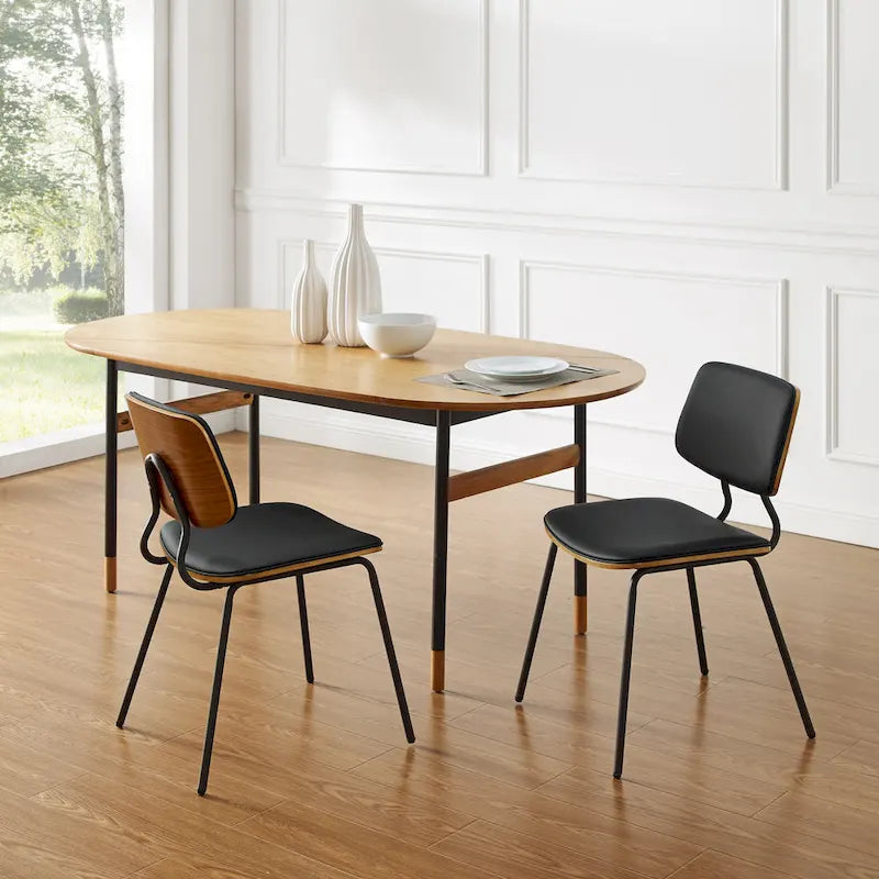 Art Leon Set of 2 Mid-century PU Leather Bentwood Dining Chairs