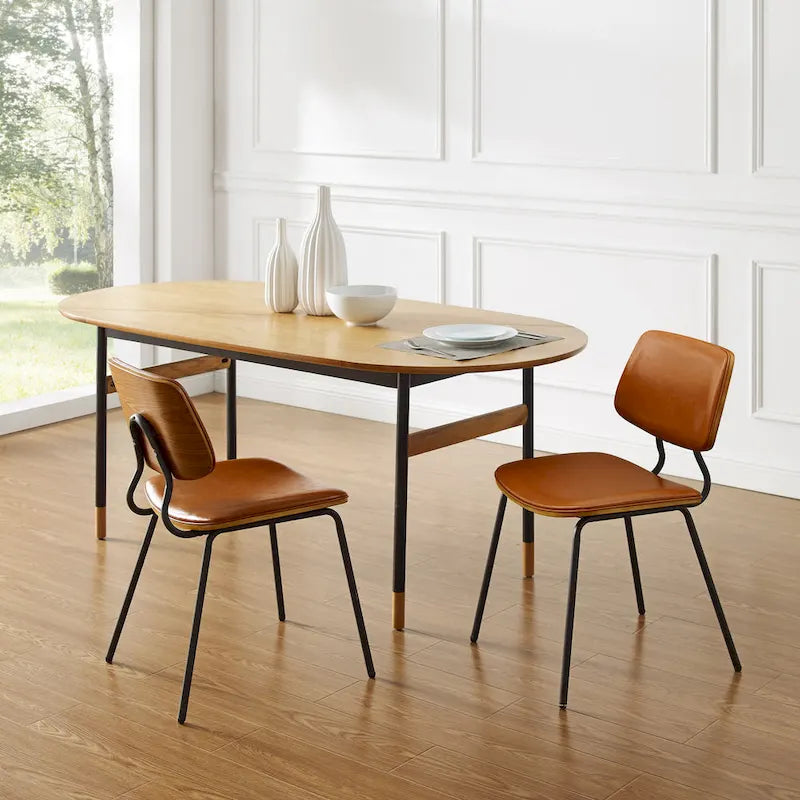 Art Leon Set of 2 Mid-century PU Leather Bentwood Dining Chairs