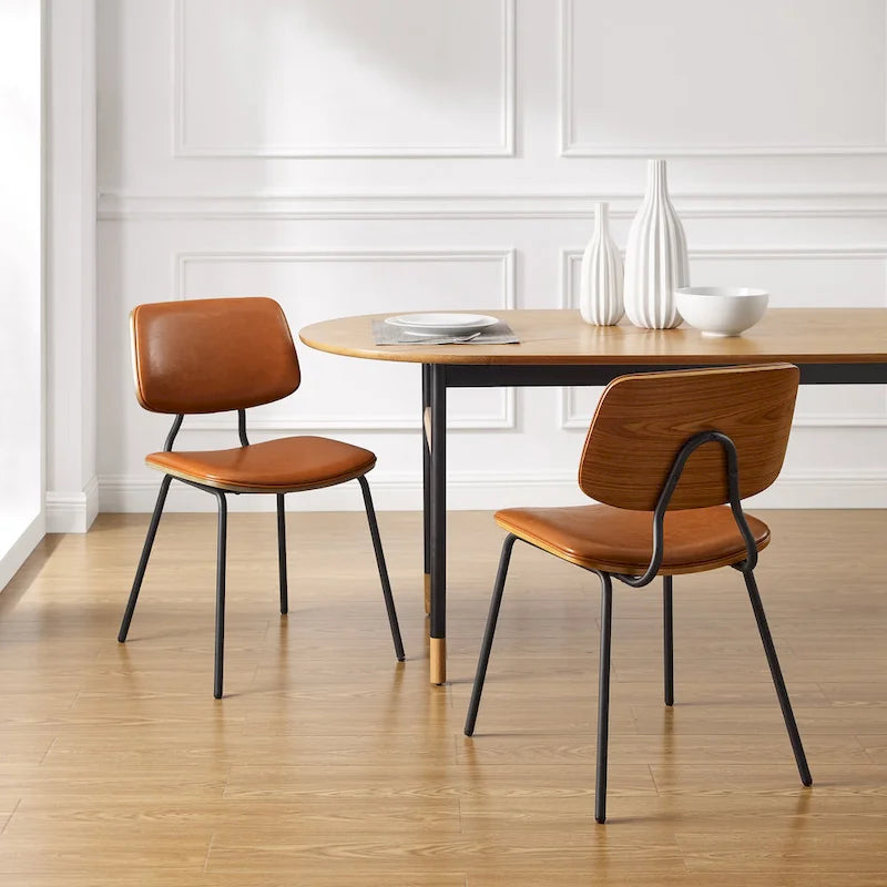 Art Leon Set of 2 Mid-century PU Leather Bentwood Dining Chairs