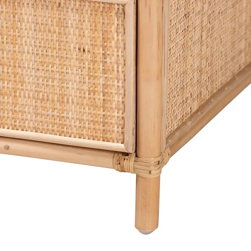 Lalo Modern Bohemian Natural Brown Rattan 1-Drawer Nightstand