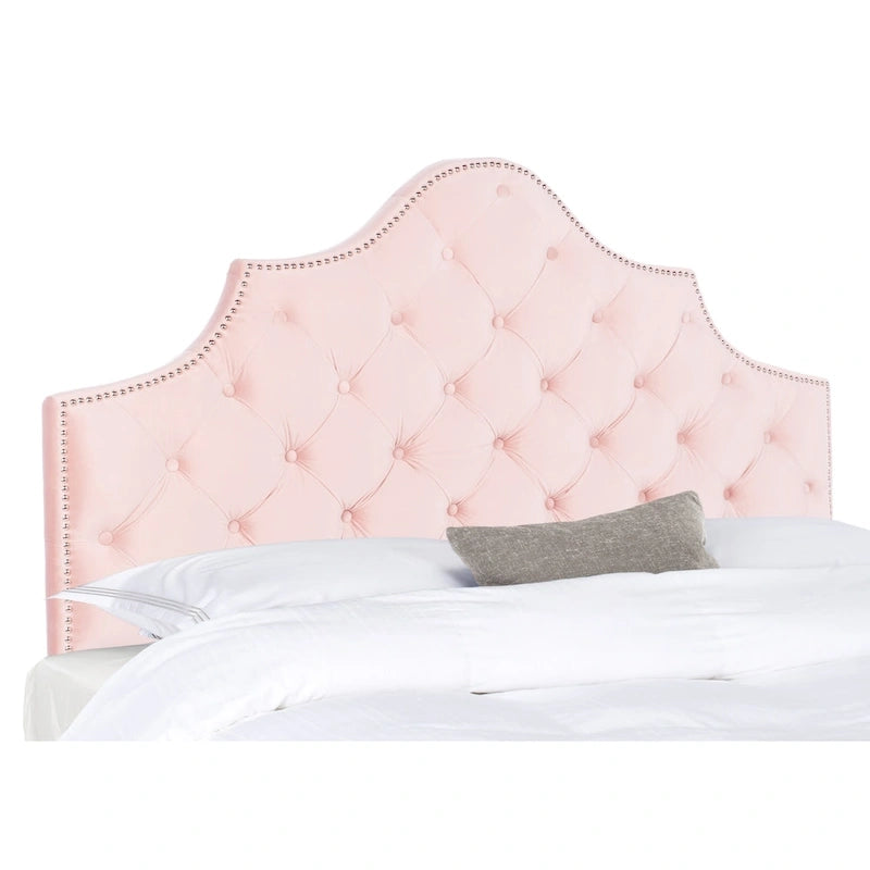 SAFAVIEH Rayna Grey Upholstered Tufted Headboard - Silver Nailhead (Full)
