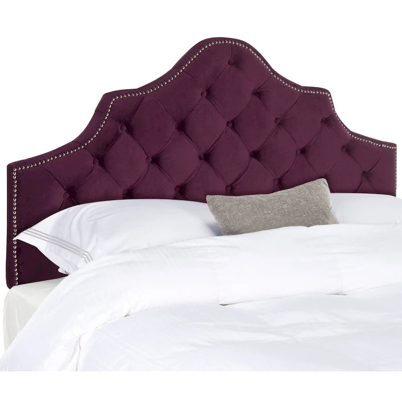 SAFAVIEH Rayna Grey Upholstered Tufted Headboard - Silver Nailhead (Full)