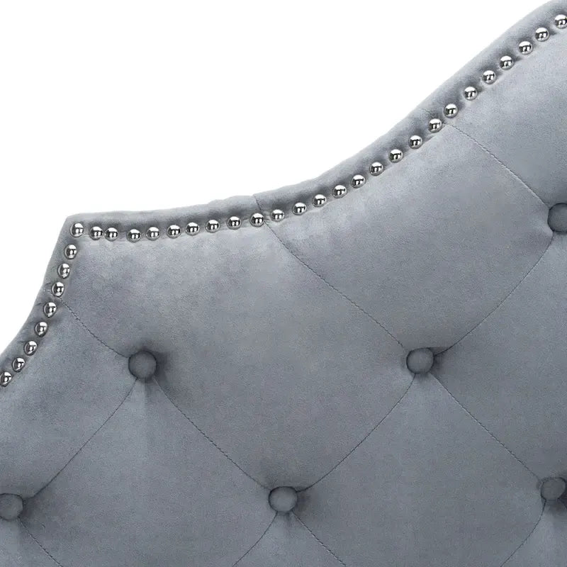 SAFAVIEH Rayna Grey Upholstered Tufted Headboard - Silver Nailhead (Full)