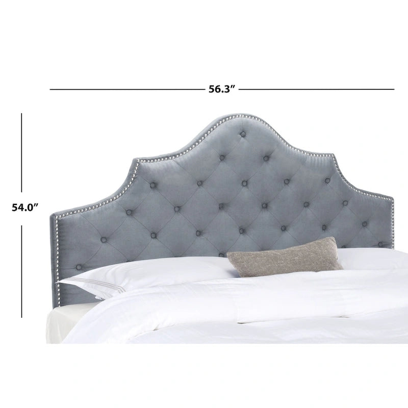 SAFAVIEH Rayna Grey Upholstered Tufted Headboard - Silver Nailhead (Full)