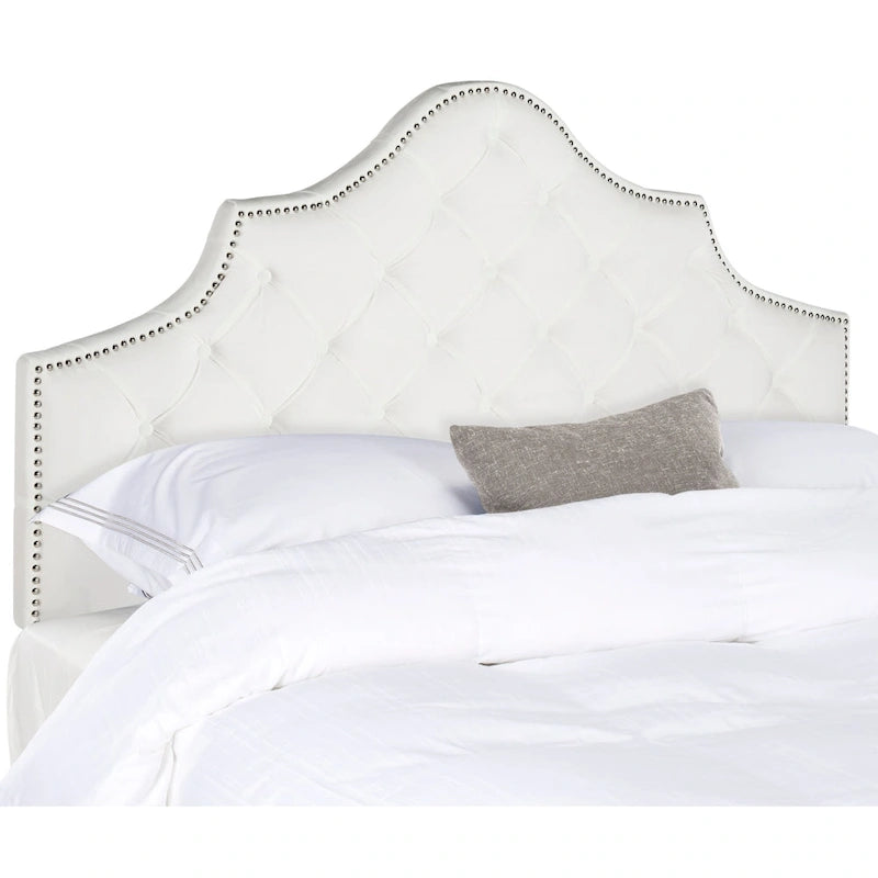 SAFAVIEH Rayna Grey Upholstered Tufted Headboard - Silver Nailhead (Full)