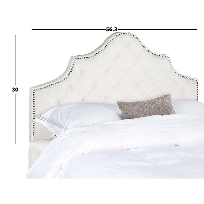 SAFAVIEH Rayna Grey Upholstered Tufted Headboard - Silver Nailhead (Full)