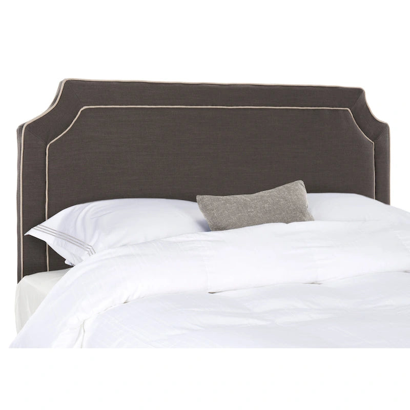 SAFAVIEH Kati Charcoal Grey/ Light Grey Piping Linen Upholstered Headboard