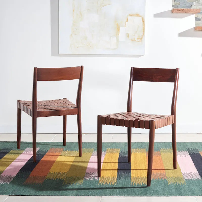 SAFAVIEH Myrle Leather Dining Room Chair (Set of 2) - 18.5 W x 20 L x 31.5 H - 19Wx20Dx32H