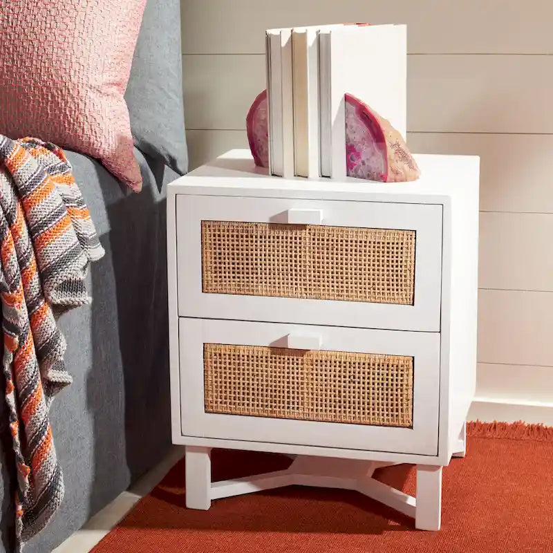 SAFAVIEH Dayana 2-Drawer Rattan Accent Table Nightstand