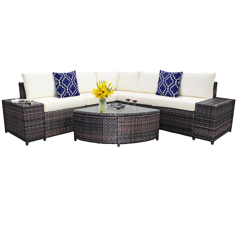 Gymax 6PCS Wicker Furniture Sectional Sofa Set w/ Cushions Off White - See details