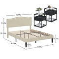 VECELO, Five Colors, 3-Pieces Upholstered Platform Bed Frame with Adjustable Headboard and Nightstands Set of 2