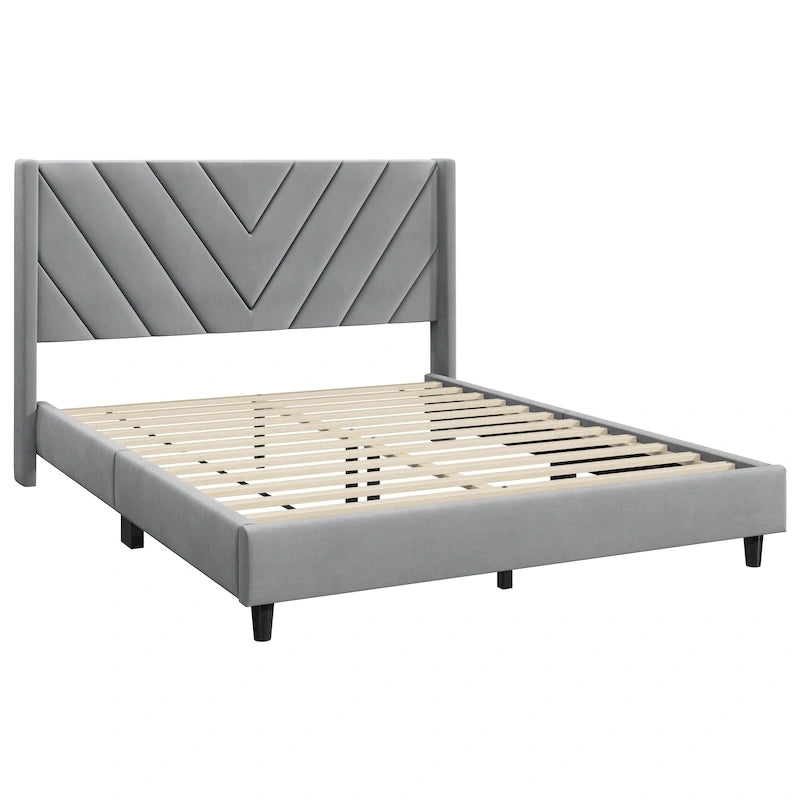 Yaheetech Bed Frame With Wooden Slat Support Upholstered Bed Frame with Tufted Headboard