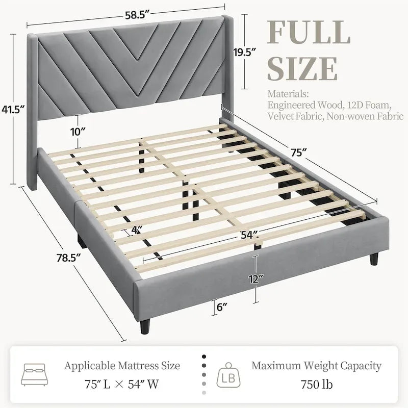 Yaheetech Bed Frame With Wooden Slat Support Upholstered Bed Frame with Tufted Headboard
