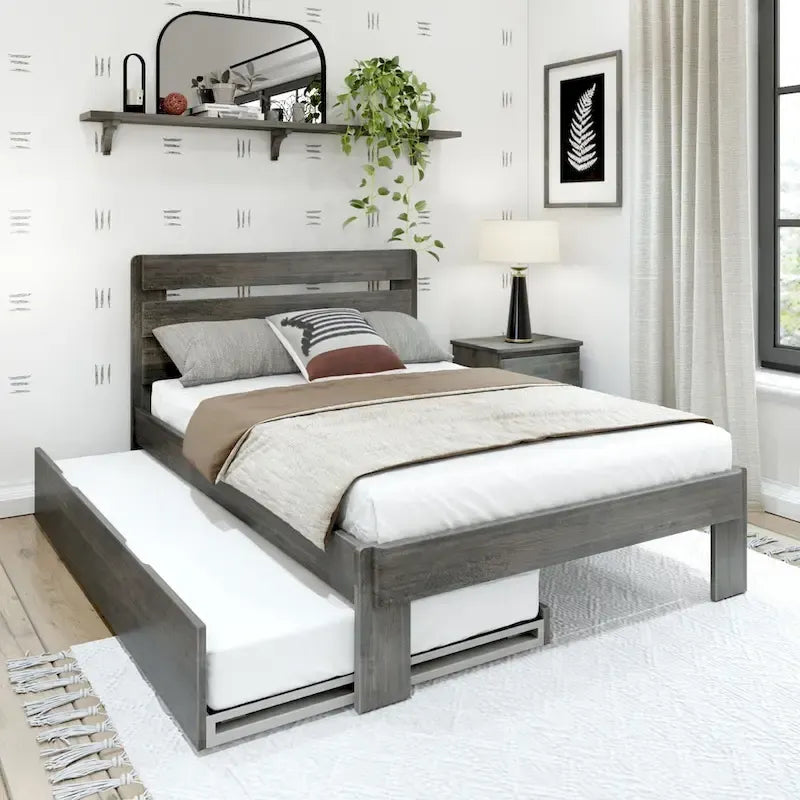 Plank and Beam Farmhouse Full Bed with Plank Headboard and Trundle