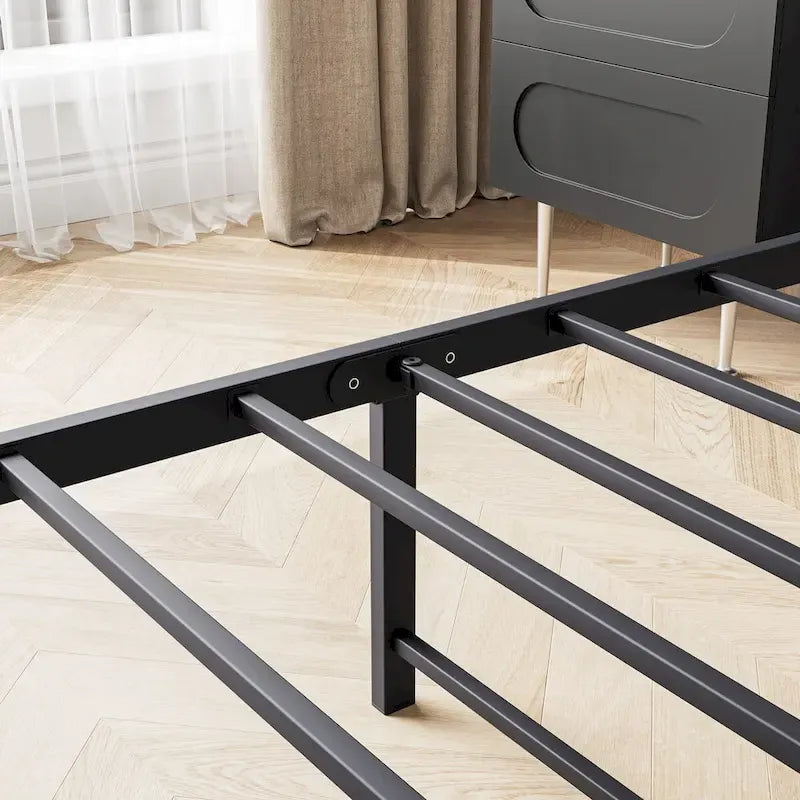 Queen/Full Size Bed Frame, Storage Headboard with Charging Station and 2 Drawers