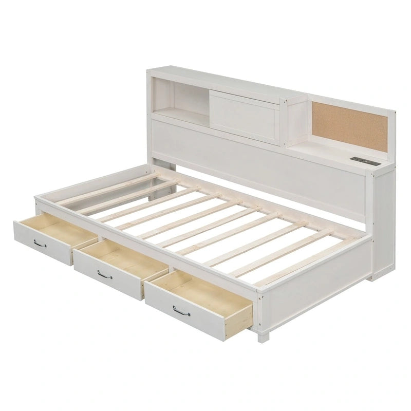 Twin Size Wooden Daybed with 3 Drawers and USB Ports