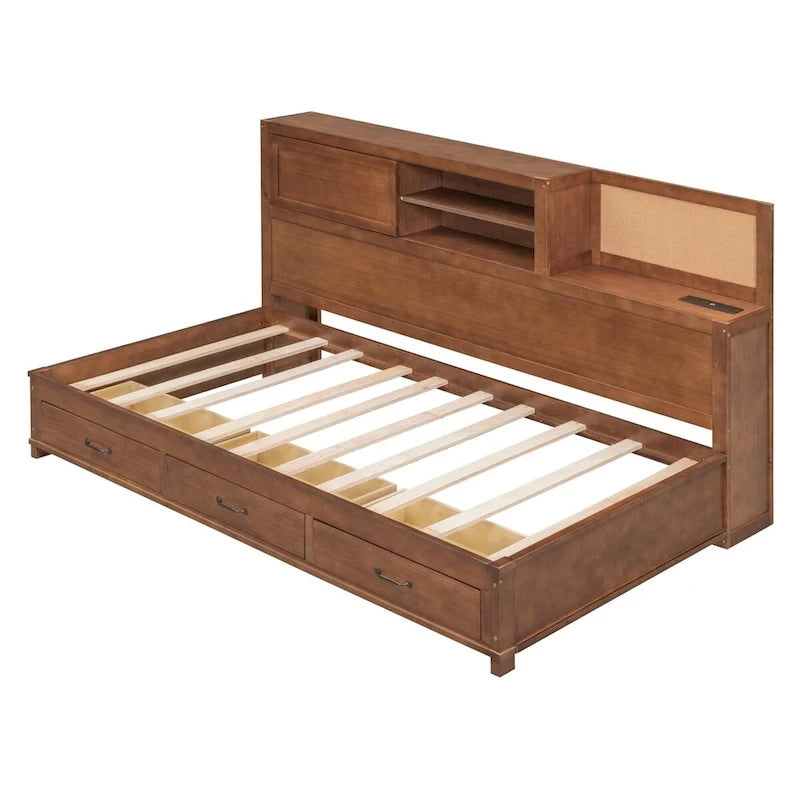Twin Size Wooden Daybed with 3 Drawers and USB Ports