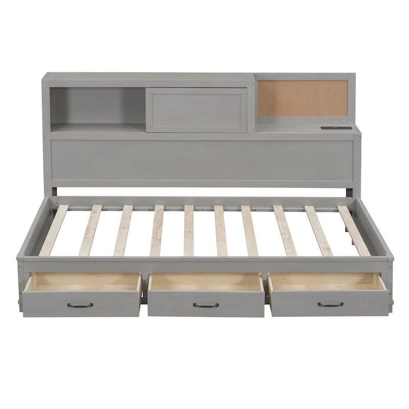Twin Size Wooden Daybed with 3 Drawers and USB Ports