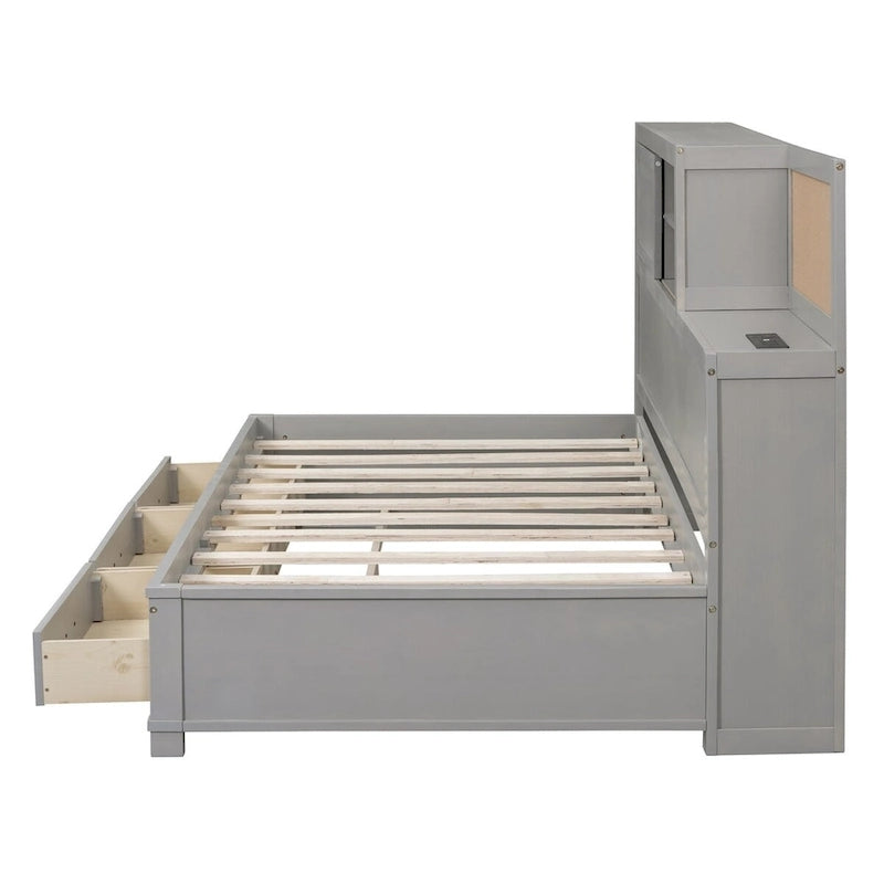 Twin Size Wooden Daybed with 3 Drawers and USB Ports